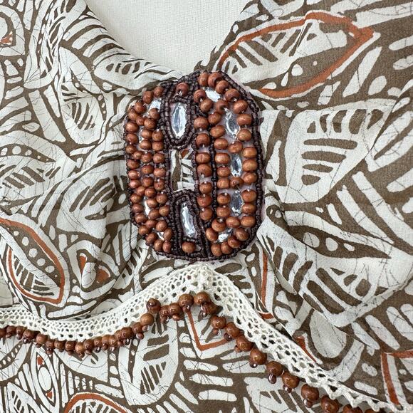 Y2K Sangria Silk Dress Beaded Babydoll Floral Boho Fairy Read Women’s XS-S Cream - Picture 3 of 13